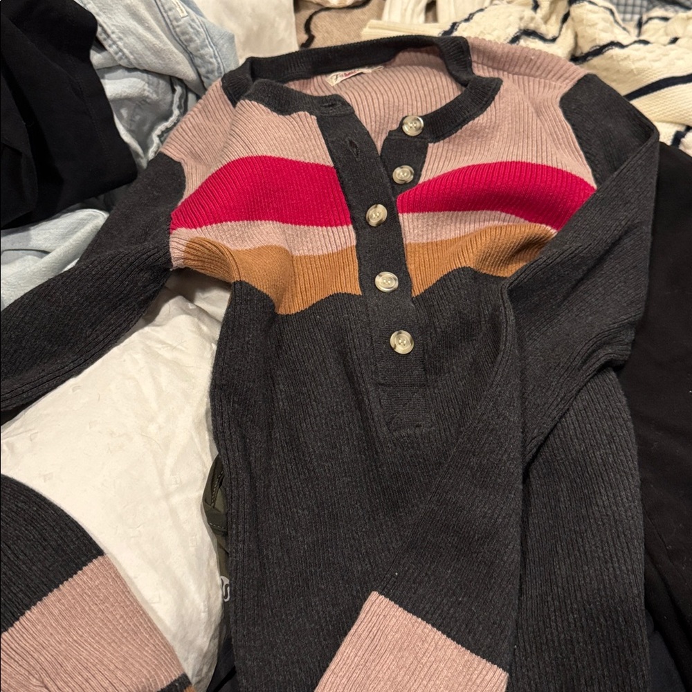 Faherty Mikki striped cotton cashmere sweater Small